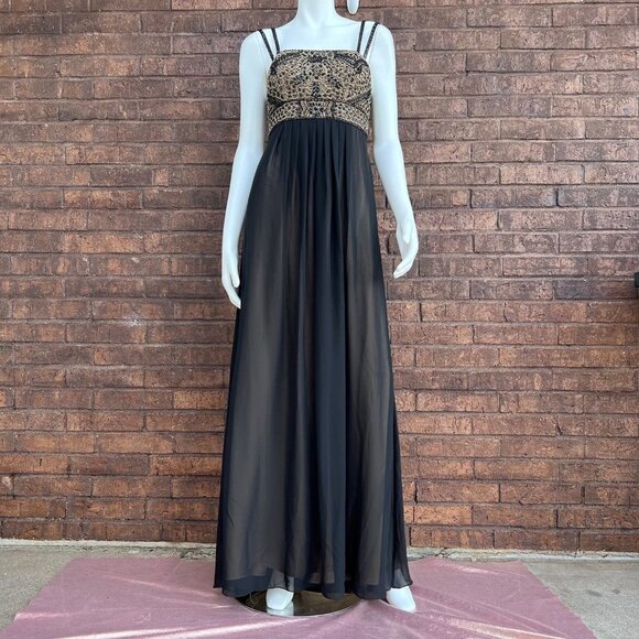 Sue Wong Black & Tan Beaded Evening Dress Gown Sz 4 - Picture 6 of 13